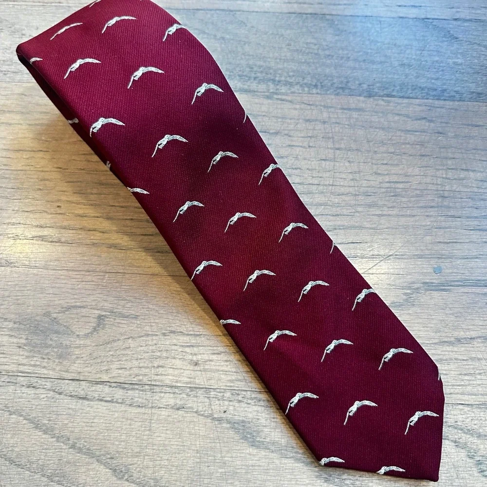 Vintage Robert Talbott Necktie Burgundy Bird Print Silk Blend Tie Mens